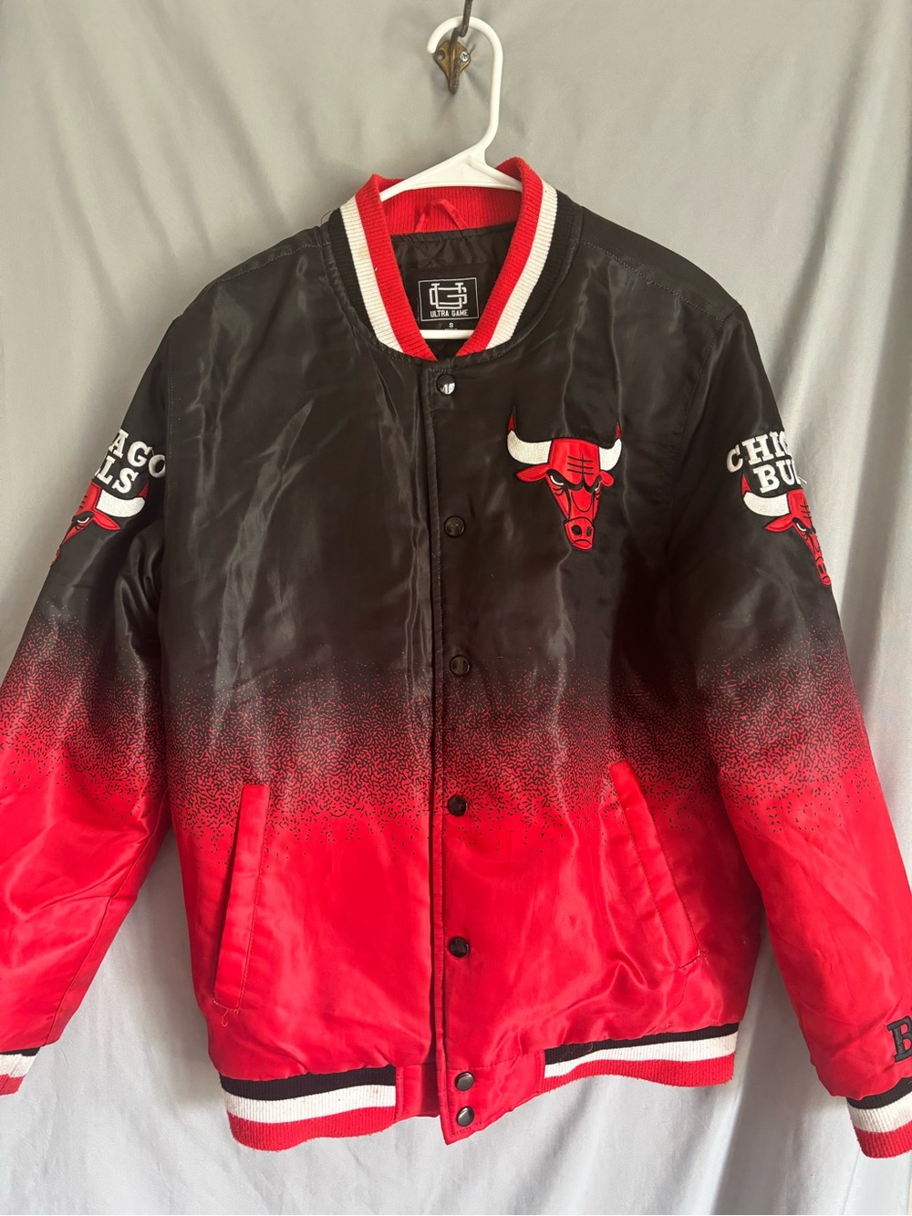 Ultra Game Red and Black Satin Bomber Jacket